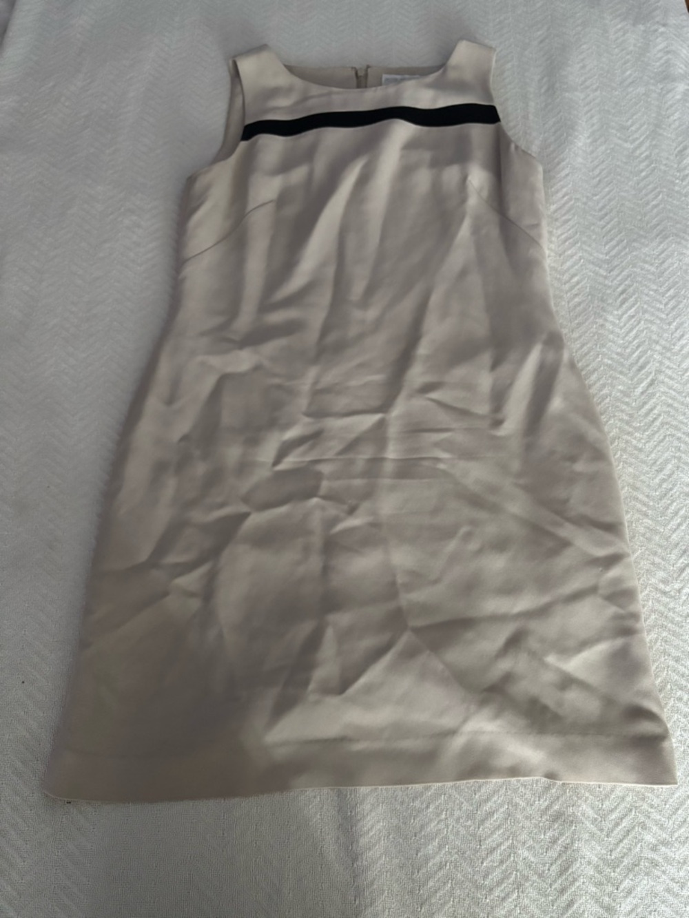 Petite Sophisticate Cream Shift Dress with Black Chest Stripe Size 8